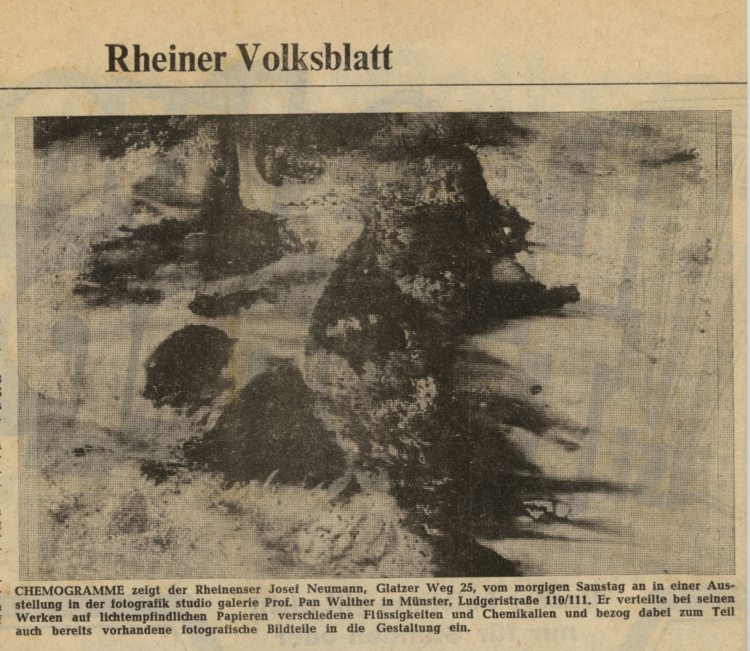 Münsterländische Volkszeitung , 7.Mai 1976, Chemogramme in der "fotografik studio galerie Prof.Pan Walther" in Münster