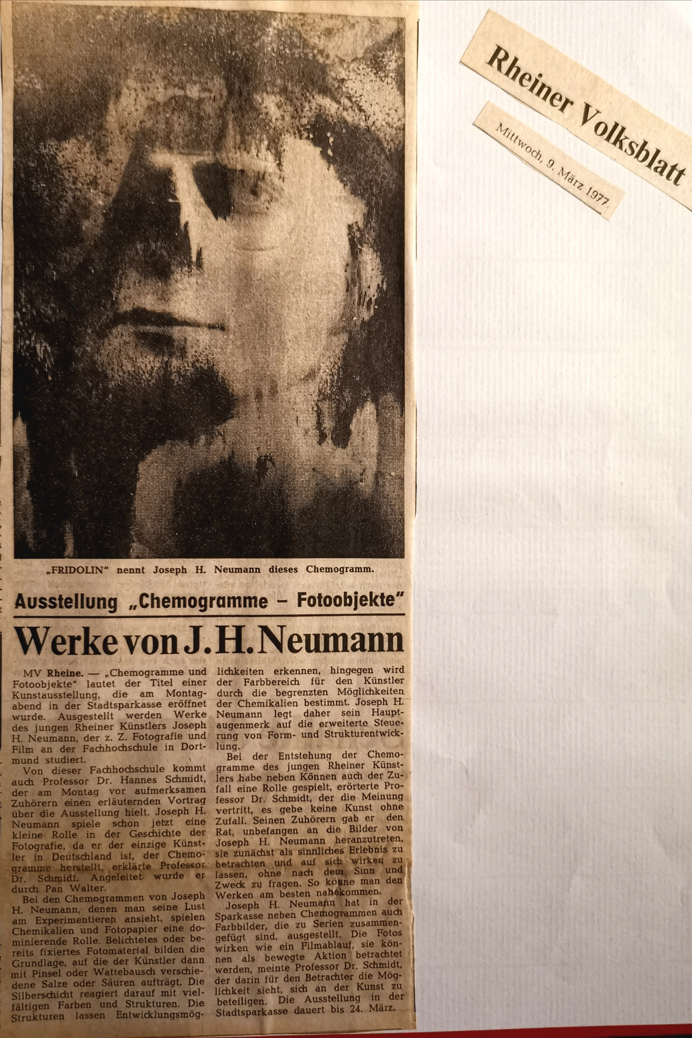Münsterländische Volkszeitung vom 7.3.1977
Ausstellung Foyer Sparkasse Rheine